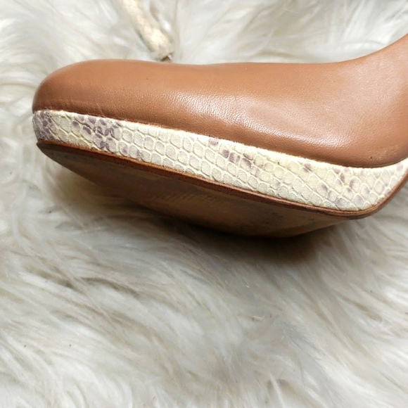 Ann Taylor 2 tone platform pumps 8.5 snakeskin tan D'Orsay - Picture 2 of 8